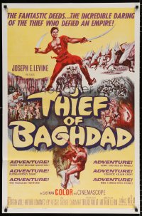 7b914 THIEF OF BAGHDAD 1sh 1961 daring Steve Reeves does fantastic deeds & defies an empire!