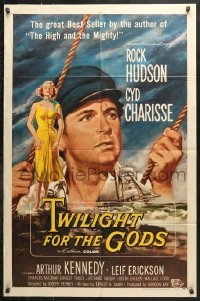 7b944 TWILIGHT FOR THE GODS 1sh 1958 great artwork of Rock Hudson & sexy Cyd Charisse!