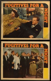7c818 FUGITIVES FOR A NIGHT 2 LCs 1938 Frank Albertson is a murder suspect, written by Dalton Trumbo!