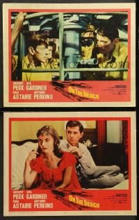 7c912 ON THE BEACH 2 LCs 1959 great images of Gregory Peck, Ava Gardner & Anthony Perkins!