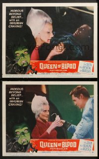 7c922 QUEEN OF BLOOD 2 LCs 1966 AIP, alien queen Florence Marly and cast with classic border art!