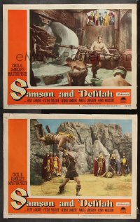 7c934 SAMSON & DELILAH 2 LCs 1949 barechested Victor Mature, action sequences, Cecil B. DeMille!
