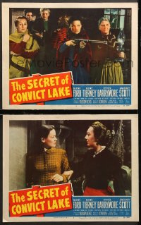 7c946 SECRET OF CONVICT LAKE 2 LCs 1951 Gene Tierney, Ford, lonely women at the mercy of hunted men!