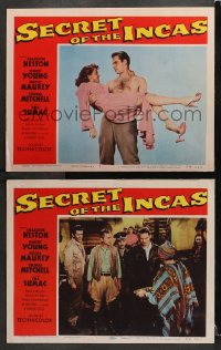 7c947 SECRET OF THE INCAS 2 LCs 1954 Charlton Heston & Robert Young in South America!
