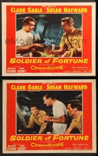 7c960 SOLDIER OF FORTUNE 2 LCs 1955 close-ups of Clark Gable, Gene Barry & Michael Rennie!