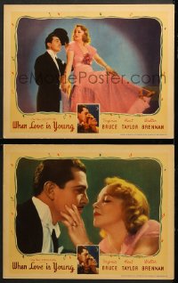 7c989 WHEN LOVE IS YOUNG 2 LCs 1937 both great close-up image of Virginia Bruce and Kent Taylor!