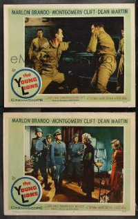 7c999 YOUNG LIONS 2 LCs 1958 Nazi Marlon Brando with soldiers, Maximilian Schell throwing punch!