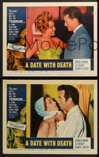 7c488 DATE WITH DEATH 4 LCs 1959 Gerald Mohr threatens sexy near-naked Liz Reznay!