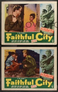 7c493 FAITHFUL CITY 4 LCs 1952 first great Israeli production, border art of man with refugee boy!