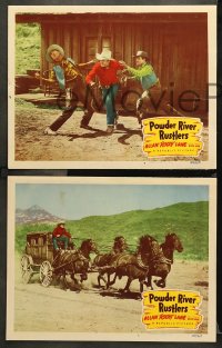 7c689 POWDER RIVER RUSTLERS 3 LCs 1949 cowboy Rocky Lane stops a fake railroad agent!