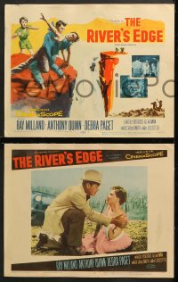 7c249 RIVER'S EDGE 8 LCs 1957 Ray Milland & Anthony Quinn, Debra Paget, w/ cool TC fighting art!