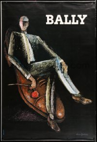 7d128 BALLY DS 47x69 French advertising poster 1970s cool artwork of man by Alain Gauthier!