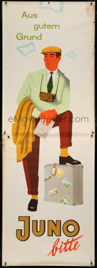 7d160 JUNO suitcase style 33x94 German advertising poster 1950s Walter Muller smoking art!