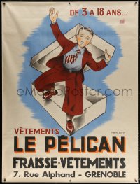 7d163 LE PELICAN art style 47x63 French advertising poster 1930s clothing for kids age 3 to 18!