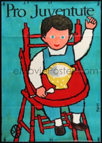 7d221 PRO JUVENTUTE 36x50 Swiss special poster 1955 Celestino Piatti art of child eating!