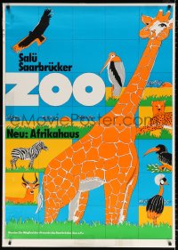 7d222 SAARBRUCKEN ZOO 33x47 German special poster 1980s cool art of giraffe, zebra and more!