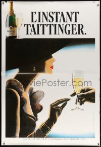 7d166 TAITTINGER white style DS 47x69 French advertising poster 1987 art of sexy woman & champagne!