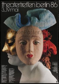 7d252 THEATERTREFFEN BERLIN 86 33x47 German stage poster 1986 image of bust with three masks!