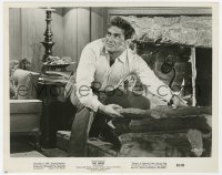 7f187 BIRDS 8x10.25 still 1963 intense close up of Rod Taylor putting wood into fireplace!