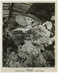 7f382 FUNNY FACE 8x10.25 still 1957 wonderful portrait of Audrey Hepburn surrounded by flowers!