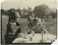 7f455 HE COMES UP SMILING 8x10.25 still 1918 Douglas Fairbanks Sr. & Marjorie Daw eating outdoors!