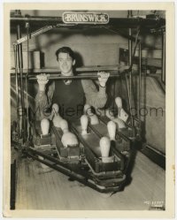 7f529 JAMES STEWART 8x10 still 1930s super young with machine setting up pins in bowling alley!
