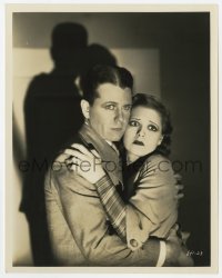 7f573 KICK IN 8x10.25 still 1931 shadowy portrait of scared Clara Bow clutches onto Regis Toomey!