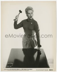 7f842 SOLID GOLD CADILLAC 8.25x10.25 still 1956 great c/u of angry Judy Holliday with gavel raised!