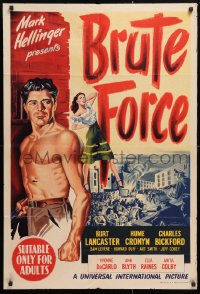 7g548 BRUTE FORCE Aust 1sh 1947 Jules Dassin, barechested Burt Lancaster & sexy Yvonne DeCarlo!