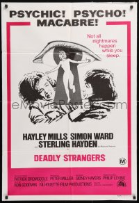 7g565 DEADLY STRANGERS Aust 1sh 1974 Simon Ward, Hayley Mills vs psychic psycho!
