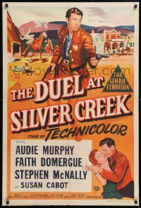 7g570 DUEL AT SILVER CREEK Aust 1sh 1953 cool artwork of gunslinger Audie Murphy, Faith Domergue!