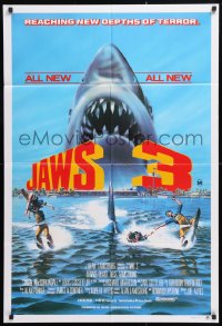 7g590 JAWS 3-D Aust 1sh 1983 great Gary Meyer shark artwork, the third dimension is terror!