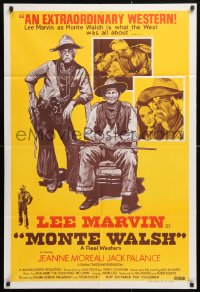 7g609 MONTE WALSH Aust 1sh 1970 cowboy Lee Marvin & pretty Jeanne Moreau, cool black credit design!