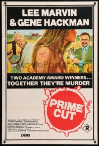 7g620 PRIME CUT Aust 1sh 1972 Lee Marvin w/machine gun, Hackman w/cleaver, together they're murder!