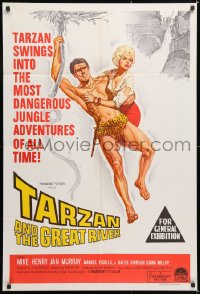 7g637 TARZAN & THE GREAT RIVER Aust 1sh 1967 art of Mike Henry in the title role w/sexy Diana Millay!