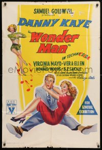 7g650 WONDER MAN Aust 1sh 1945 Danny Kaye holds sexy Virginia Mayo + dancing Vera-Ellen!