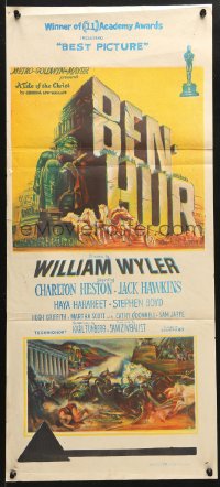 7g685 BEN-HUR Aust daybill 1960 Charlton Heston, William Wyler classic epic, cool chariot & title art!