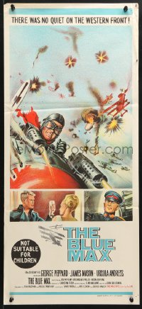 7g695 BLUE MAX Aust daybill 1966 different art of WWI fighter pilot George Peppard in airplane!