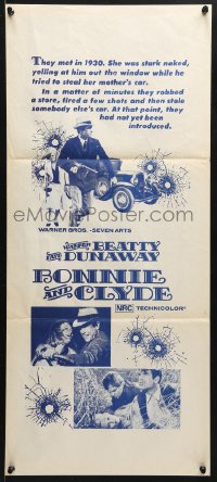 7g696 BONNIE & CLYDE Aust daybill R1970s art of notorious crime duo Warren Beatty & Faye Dunaway!