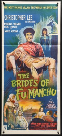 7g699 BRIDES OF FU MANCHU Aust daybill 1966 art of Asian villain Christopher Lee!