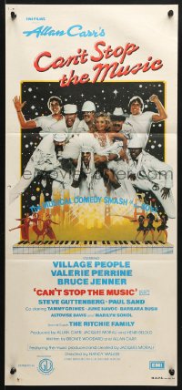 7g704 CAN'T STOP THE MUSIC Aust daybill 1980 great group photo of The Village People & cast in all white!