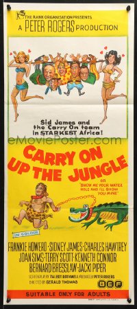 7g711 CARRY ON UP THE JUNGLE Aust daybill 1970 Frankie Howerd & sexy babes in Africa, wacky art!