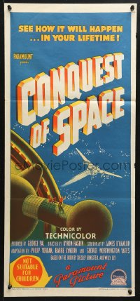 7g726 CONQUEST OF SPACE Aust daybill 1955 George Pal, Richardson Studio sci-fi art, ultra-rare!