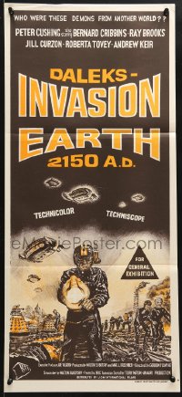 7g735 DALEKS' INVASION EARTH: 2150 AD Aust daybill 1966 Peter Cushing as Dr. Who, ultra-rare!