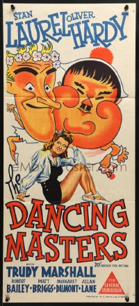 7g736 DANCING MASTERS Aust daybill 1943 Stan Laurel & Oliver Hardy w/ Trudy Marshall, ultra-rare!