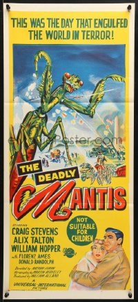 7g743 DEADLY MANTIS Aust daybill 1957 great art of giant insect monster attacking Washington D.C.!