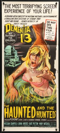 7g744 DEMENTIA 13 Aust daybill 1963 Coppola, The Haunted & the Hunted, horror art!