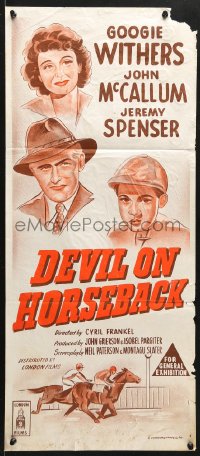 7g748 DEVIL ON HORSEBACK Aust daybill 1954 Googe Withers, John McCallum, cool horse racing art!