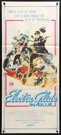 7g759 ELECTRA GLIDE IN BLUE Aust daybill 1973 cool art of motorcycle cop Robert Blake!