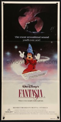 7g769 FANTASIA Aust daybill R1982 Mickey from Sorcerer's Apprentice, Chernabog, great images!
